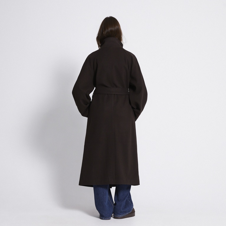 Long high-neck belted coat "Victoria" Brown